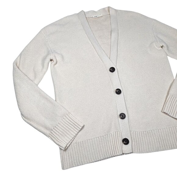 Everlane Cotton Honeycomb Cardigan SZ S Ivory Oversized Textured Minimalist - Picture 3 of 12